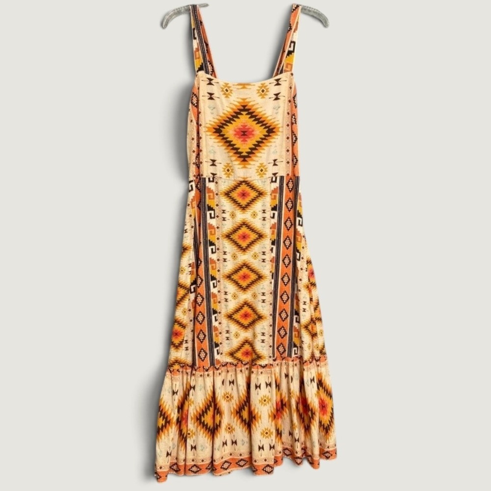 Never Fully Dressed Geometric Southwestern Print Maxi Dress Boho Festival US 10